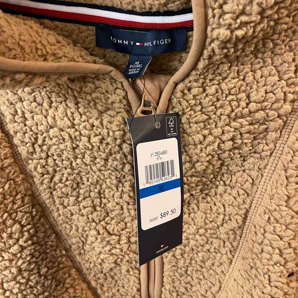 NWT Women’s Tommy Hilfiger Camel Sherpa Pullover Sweater/ Coat with Hood XL - Picture 2 of 7